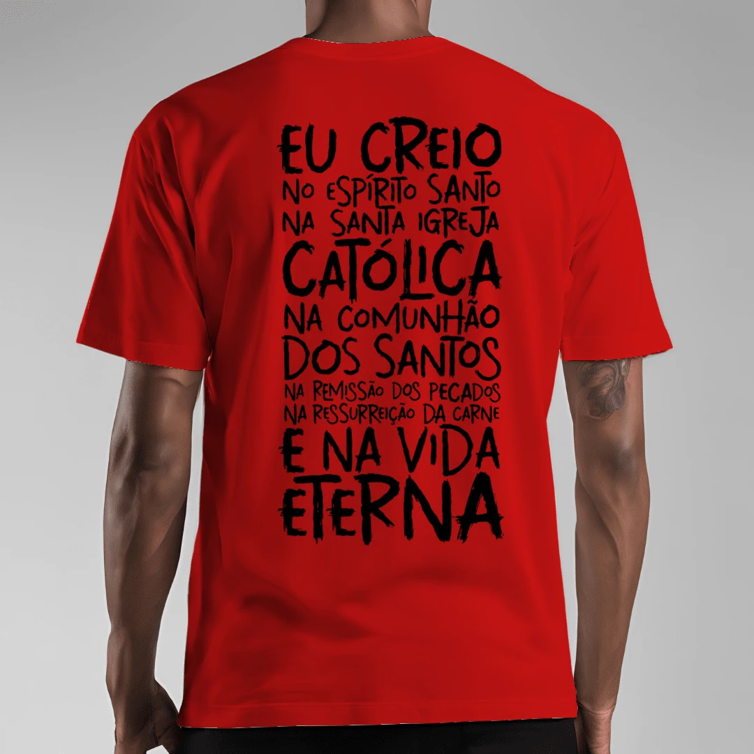 T-Shirt Catholic Shirt Printed Prayer Creed Back - 紅色 - 查看 1