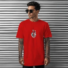 T-Shirt Catholic Shirt Printed Prayer Creed Back - 紅色 - 查看 2