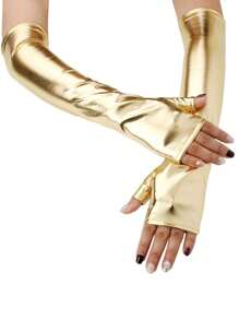 1 双哥特风格人造皮革性感无指长手套，朋克正式派对服装手套 - 彩色 - 查看 9