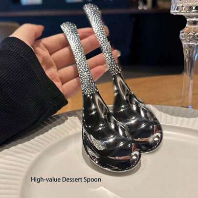 1pc Vintage Hammered Stainless Steel Spoons, Thick Heavy-Duty Dining Spoons, Dessert Spoons,Kitchen,Christmas Gift