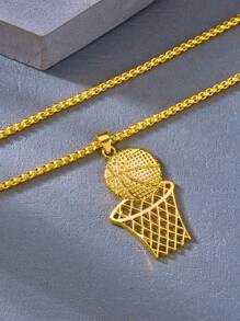 1 Pc Men's Gold/Silver Basketball Hoop Pendant Necklace - Yellow Gold - View 7