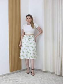 Midi Skirt With Palm Tree Print - trắng - Xem 2