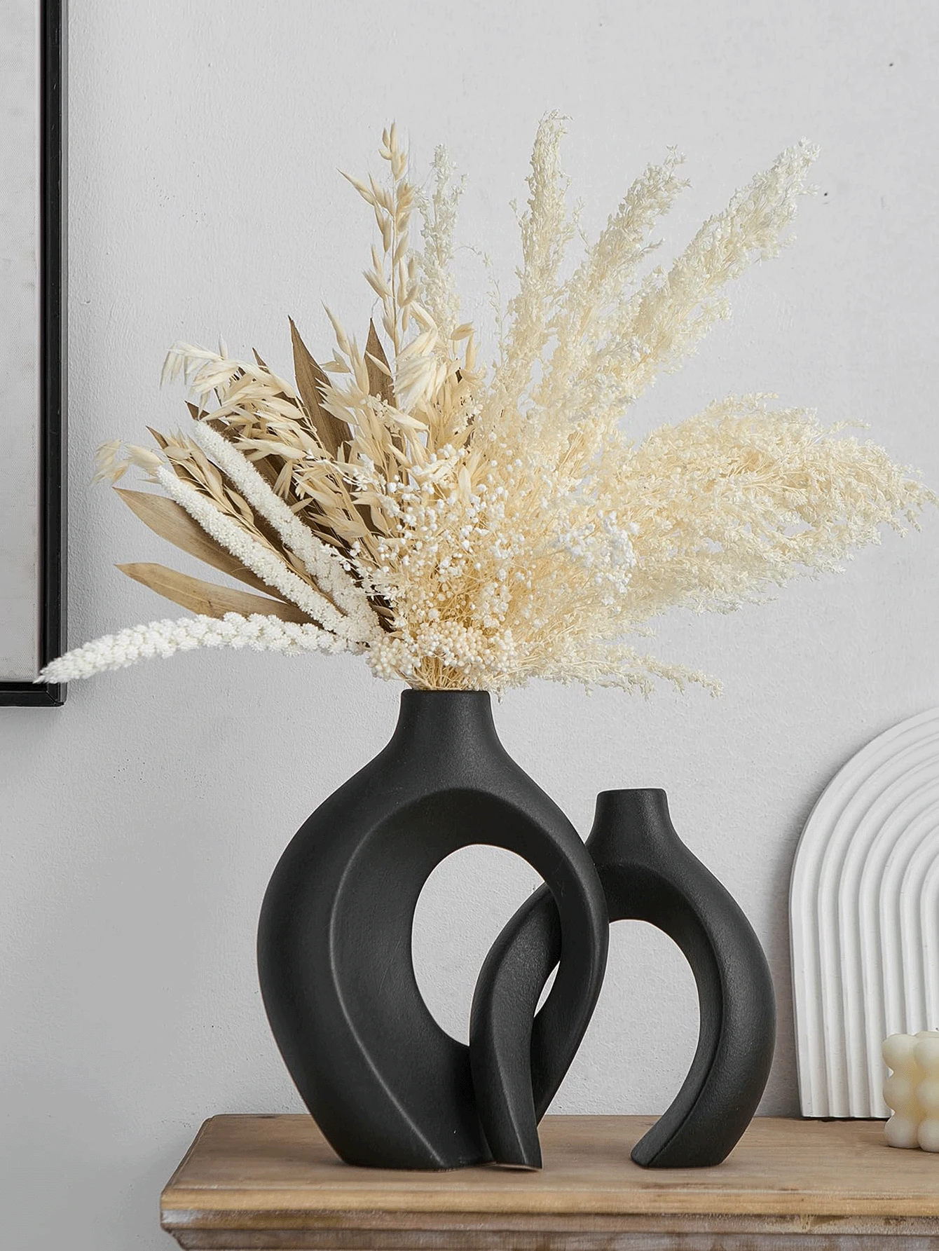 Black Ceramic Vase Set Of 2 For Modern Home Decor, Neutral Bohemian ...