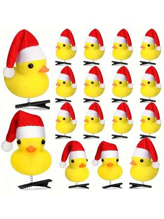 5pcs Christmas Duck Decor Hair Clips, Santa Hat Duck Set, Yellow Cartoon Duck Hair Clips, Christmas Party Decor, Suitable For Christmas Decoration, Party Photo Props, Christmas Gifts