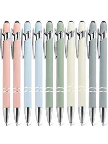 20 Metal Retractable Ballpoint Pen Set With Touch Screen Pen Tip - Medium Thick Pen Tip, Smooth Writing, Anti Slip Handle, Compatible With Multiple Devices - Suitable For Daily School/Office Use Back To School - Multicolor - View 9