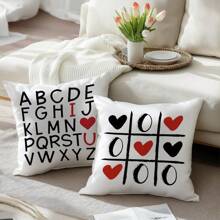 2pcs/Set 17.7*17.7in (45*45cm) Valentine's Day Cartoon/Heart Prints/Retro Purple "LOVE" Pattern Cushion Cover (Single-Sided Print), Home Decor Throw Pillow Case For Sofa, Bedroom, Car, Suitable For Daily Use, Housewarming Gift - Multicolor - View 3