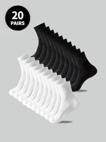 5 Pairs/10 Pairs/20 Pairs Men's Casual Crew Socks, White Socks, Winter Socks, Black Socks, Deodorizing, Athletic, Breathable, Sweat Absorbing, Fall