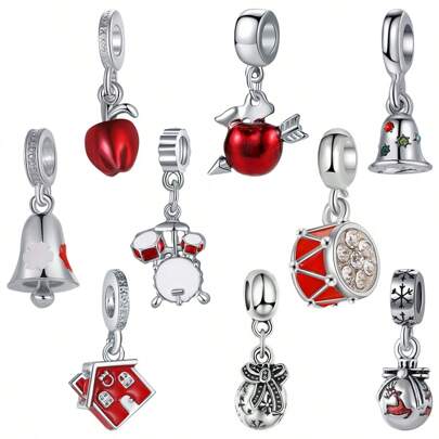 1pc Christmas Beaded Red Rope Bracelet, 1 Pc Christmas Cartoon Character Series Pendant Necklace, Including Santa Claus, Red Apple, Bells, Red Socks And Other Charms