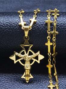 Christian Cross Jesus Stainless Steel Necklace For Women/Men Gold/Silver Cross Rose Chain Jewelry Rosario For Men And Women Fashion Accessories For Couples Gift - Necklace - View 19