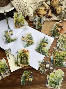 15 Blatt/Packung Vintage wasserdichte Straßenlaterne Landschaft Aufkleber, Dekoration für Scrapbooking, ausgestanzte PET Aufkleber