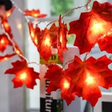 1 set 10/20/40/80 luces LED con forma de hojas de arce artificial, luces LED de hadas con guirnalda colgante, aptas para el hogar, Acción de Gracias, vacaciones, guardería, dormitorio, patio, jardín, chimenea, porche, carpa, decoración interior para fiestas - Multicolor - Ver 6