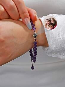 Vòng tay chiếu hình nhiều màu sắc theo yêu cầu, trang sức đính đá ngọc lam dành cho các cặp đôi, quà tặng lãng mạn cho bạn gái, ngày Valentine, sinh nhật. - Ngọc trai tím - Xem 2