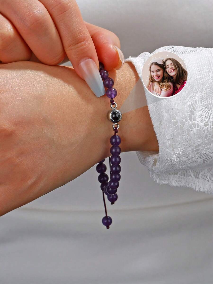 Vòng tay chiếu hình nhiều màu sắc theo yêu cầu, trang sức đính đá ngọc lam dành cho các cặp đôi, quà tặng lãng mạn cho bạn gái, ngày Valentine, sinh nhật.