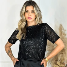 Black Lined Sequin Blouse - 查看 1