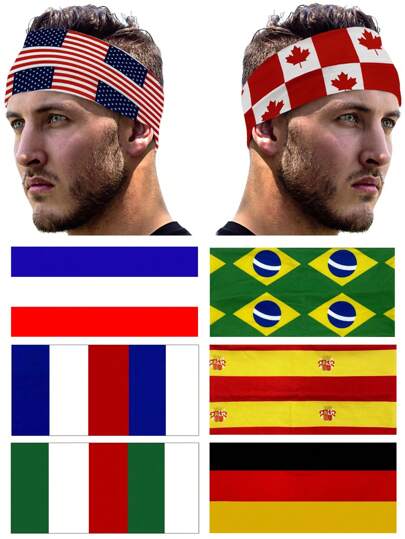 1条男女通用宽发带，美国和英国国旗图案，针织弹力休闲运动瑜伽头带，发饰，头巾式发带，冬季围巾，女士头巾，柔软头巾