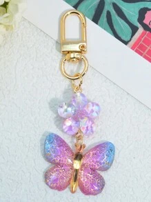 1pc Butterfly & Flower Keychain, Simple & Versatile Gift For Women - Butterfly Flowers - View 2