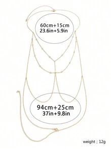 1 件性感金色水钻流苏身体链项链，露出比基尼链夏季海滩身体首饰 - 金色 - 查看 5
