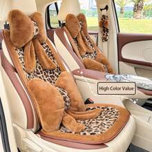 Almofada de assento de carro de pelúcia leopardo 1 peça, almofada de assento automotivo antiderrapante macia e confortável, adequada para a maioria dos carros no outono e inverno - Café - Ver 2