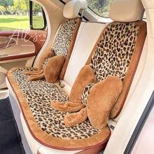 Almofada de assento de carro de pelúcia leopardo 1 peça, almofada de assento automotivo antiderrapante macia e confortável, adequada para a maioria dos carros no outono e inverno - Café - Ver 3