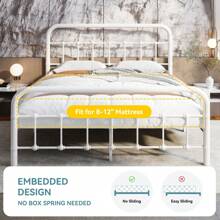 HOOMIC White Full/Queen/King Size Metal Bed Frame With Headboard And Footboard * Bed Frame Queen Queen Bed Frame Bed Frame Full Full Size Bed Frame King Size Bed Frame Twin Bed Frame Room Decor Home Decor Christmas Decor Bedroom Decor Valentine Day Decor Storage Living Room Decor Furniture House Decor - 白色 - 查看 8