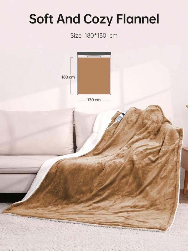 Manta calefactora eléctrica, 4 niveles de calor y 6 horas de apagado automático, franela de doble cara, 180 x 130 cm, calentamiento rápido y protección contra sobrecalentamiento, lavable a máquina