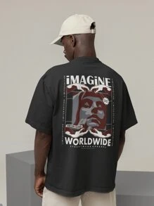 Shirt Oversized T-Shirt Turtleneck Streetwear Men And Women 100% Cotton Urban Style For Training And Everyday Black And Off Whte Printed - IMAGINE - 黑色 - 查看 1