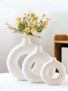 1 pieza Jarrón redondo de plástico blanco, Jarrón decorativo para flores secas, Jarrón de cerámica para pasto pampa, Jarrón multicolor para flores, Jarrón redondo, Jarrón blanco para flores artificiales, Jarrón decorativo, Soporte para flores secas, Jarrón para flores frescas, Jarrón para flores en maceta, Jarrón de suelo, Jarrón con forma de libro, Decoración de sala de estar, Decoración de dormitorio, Decoración del hogar, Jarrón antivuelco, Jarrón para flores artificiales