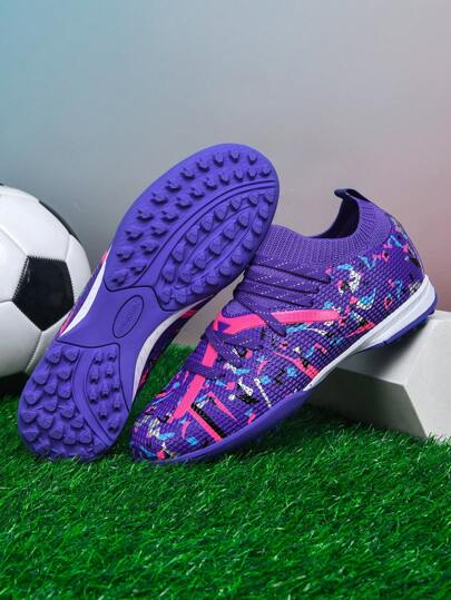 1 Pair Football/Soccer Cleats, Turf Training Shoes For Outdoor Artificial Grass Field, Indoor Stadium, Professional Team Sports, Lace Up, Non-Slip, Rubber Sole, Lightweight, High Performance, Sturdy Designed Football Boots