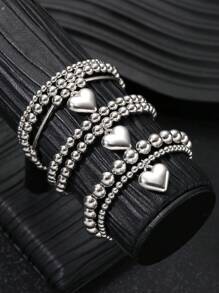 7 قطع مجموعة أساور مزينة بقلوب من الخرز، مناسبة للنساء في المناسبات والأعياد والمواعيد والحفلات اليومية، تتناسب مع عيد الحب - فضي - مشاهدة 4