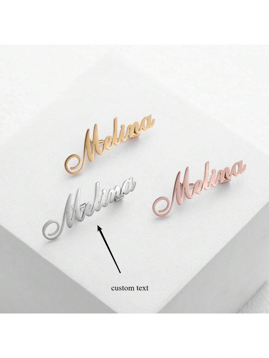 Personalized Customize Names Stainless Steel Brooch Pin Custom Logo Gold Name Badges Products For Women Jewelry Wedding Gift