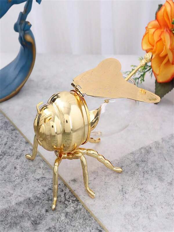 Large Gold Bee Sugar Bowl, European-Style Kitchen Spice Jar With Spoon, High-End Creative Home Decor, High-Grade Kitchen Seasoning Pot, Gold