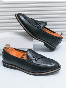 Luxury Vintage Men's Slip-On Loafers, Elegant Gentleman Leather Shoes With Black Solid Color, Breathable Uppers, Non-Slip Durable Soles, Suitable For Casual, Business, Formal Occasions, Graduation Ceremony, Suits, Weddings, Spring/Summer/Fall, Plus Size