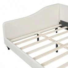 Full Size L-Shaped Linen Daybed With Solid Wood Legs Beige OLD SKU: SF000146AAA