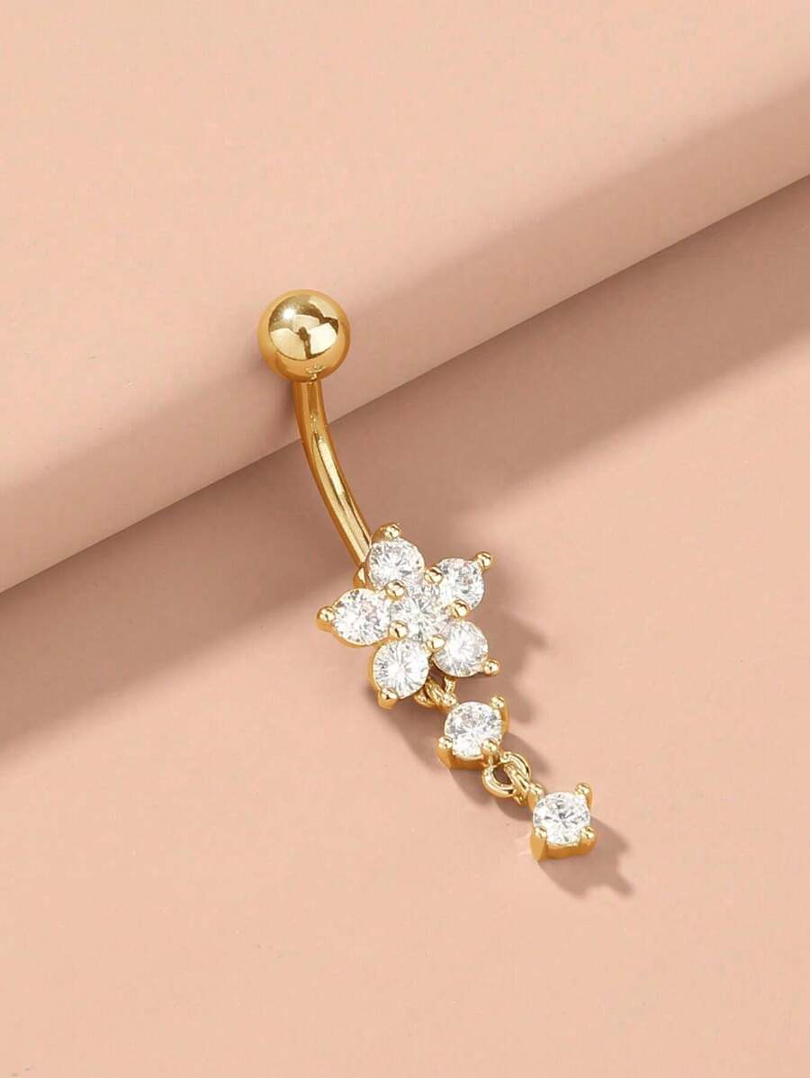 Nooxian 1 chiếc nhẫn xỏ rốn bằng thép không gỉ đính đá Rhinestone tua rua thời trang, trang sức cơ thể cho phụ nữ ngày lễ tình nhân - Vàng - Xem 1