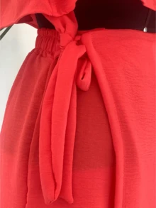 Women's Set Skirt And Cropped Ruffle - Màu Hồng  San hô - Xem 4