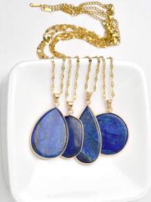 Dây chuyền mặt dây chuyền bằng thép không gỉ hình giọt nước viền vàng Lapis Lazuli thiên nhiên Bohemian cổ điển dành cho nam và nữ - Nhiều màu - Xem 10