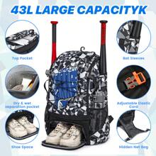 RUCYEN Softball Bag,Softball Bat Bag For Youth Adults,Baseball Bag With Fence Hook For TBall Bat & Equipment,Lightweight Baseball Bat Backpack With Shoe Compartment,Large Main Compartment For Helmet - 黑色 - 查看 4
