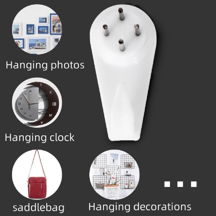 白色坚固混凝土硬墙石膏板无痕绘画挂钩，无痕钉塑料墙钩，用于无痕悬挂木质/灰泥/石膏/硬墙，用于悬挂绘画、艺术品、钟表等 - 彩色 - 查看 1