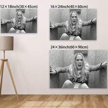 1 Pc Fun Toilet Lady Wood Frame Canvas Painting Thickness 2.25cm /0.9 Inches High Quality Wall Art Printed Poster Directly Hanging Wall Pictures Decorate Home Gifts, Living Room, Bathroom, Bedroom, Kitchen
