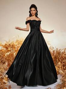 Elegant Gorgeous Off Shoulder Contrast Sequins Black Formal Evening Dresses For Women Wedding Guest Dresses Bridesmaid Dresses Prom Dress For Dinner,Back To School, Cocktail Party, Graduation, Valentine's Day, New Year Party, Easter, Holiday, Formal Dress - Black - View 2