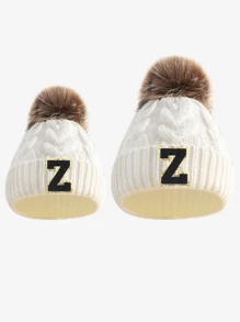 2pcs Parent-Child 26 Letters Pompom Soft Knit Warm Cute Personalized Fashion Beanies For Toddler Boys & Girls, Suitable For Infant Family Autumn Winter Daily Wear, Great As Christmas, New Year, Birthday Gift - White - View 27
