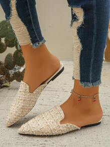 大码 35-45 女士尖头平底穆勒鞋，金色，一脚蹬乐福鞋，PU 皮革软底，户外休闲船鞋，与连衣裙完美搭配，时尚百搭，秋季新品 - 米卡格 - 查看 5