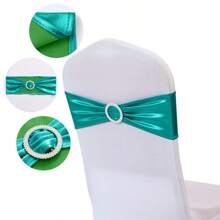 10pcs Metallic Foil Chair Sash, Chair Bow Tie Decor, Elastic Band With Buckle Slider, Bow Tie-Free Chair Back Flowers, Chair Cover Decoration, Suitable For Wedding Party Events, Banquet Decor
