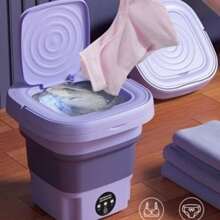 Mini máquina de lavar roupa dobrável portátil moderna máquina de lavar automática roupa interior de viagem bivolt - Roxo - Visão 2