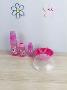 Meal Kit Suction Cup Plate + Spoon + Fork + 3 Beautiful Baby Bottles - Hồng - Xem 8