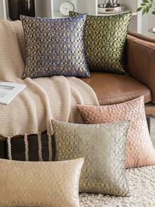 Ins Style Gold Grid Jacquard Design Pillowcase Suitable For Indoor Use - Grey - View 2