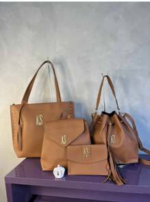 Women's Shoulder Bag Backpack Party Document Holder Kit 4 Pieces Priced At 1 - 駝色 - 查看 2
