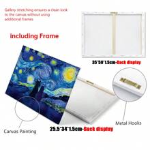 1 件艺术帆布画，梵高油画帆布画墙面艺术，星空下的猫猫海报，浴室卧室办公室客厅家居墙壁装饰艺术墙画，无框架，房间海报，家居装饰，复古房间装饰美学，Cottagecore 墙壁装饰 - 彩色 - 查看 10