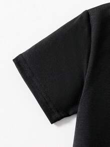 2件套年轻男孩字母印花短袖T恤和工装裤休闲装 - 黑色 - 查看 4