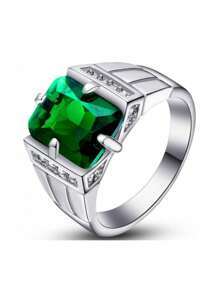 1pc Men's Fashion Square Luxury Zirconia Stone Ring, 6-Color Multi-Pack, Wedding Engagement Party Jewelry Gift For Christmas